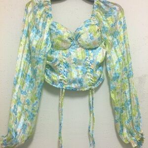 Madden NYC Multicolored Floral Long Sleeve Padded Womens Top Size XS